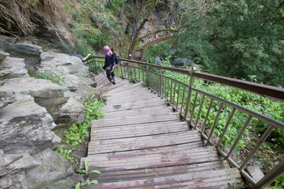 Going down the stairs to Wenshan Hot Spring, Taroko Gorge, Hualien, Taiwan