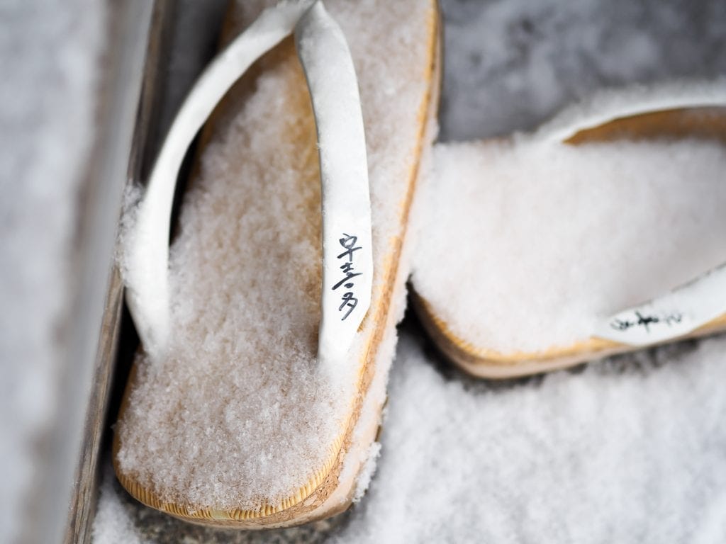 Japanese sandals in the snow at Koyasan