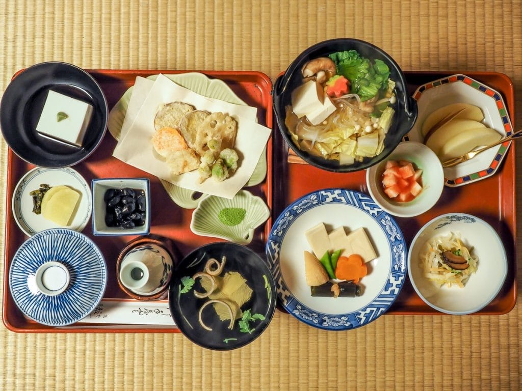 Shojin ryori vegtarian meal served at Hoon In, Koyasan