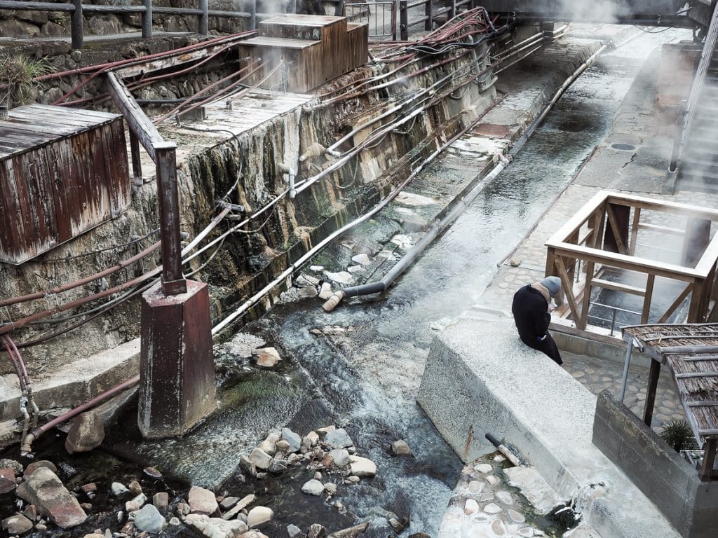 Steaming hot spring river at Yunomine onsen, Wakayama