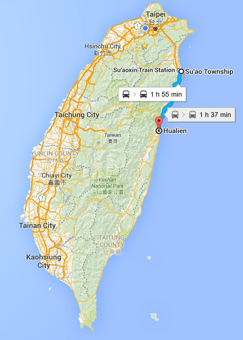 Map of Taiwan Yilan to Hualian
