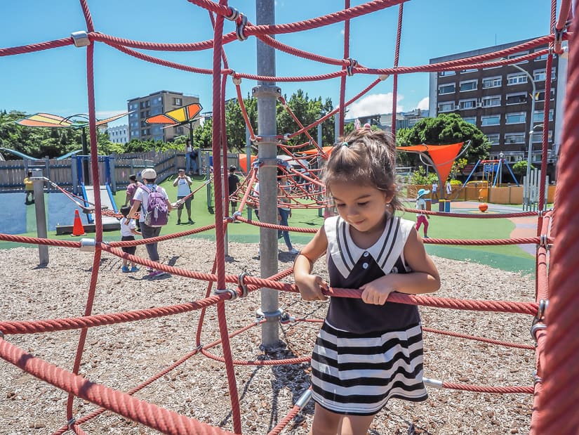 My daughter Lavender playing in a park near Yuanshan, Taipei