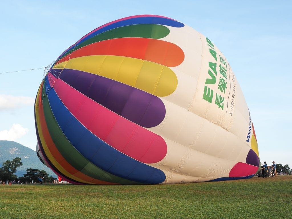 Blowing up hot air balloons in Luye, Taiwan