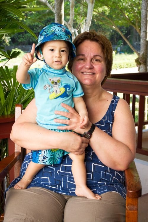 My mother and son at Kata Noi Resort, Phuket