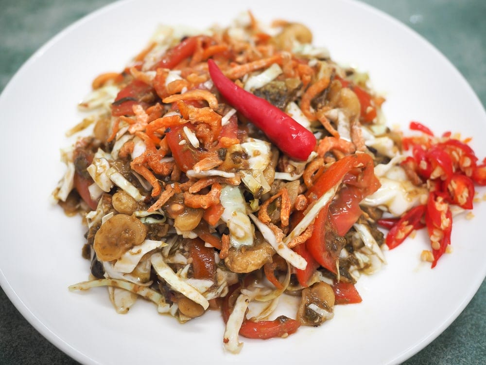 Burmese Lahpet thoke (fermented tea leaf salad) at Baogelai restaurant, Little Burma Taipei