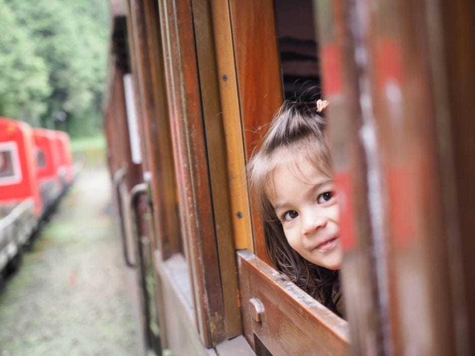 My daughte Lavender on the Alishan Forest Railway