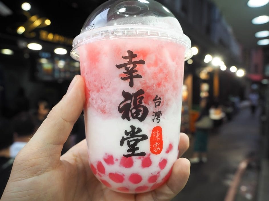 Pink bubble tea in Ximen, Taipei