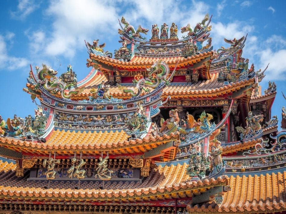 Roof of Songshan Ci You Temple, dedicated to Matsu, right beside Raohe Night Market