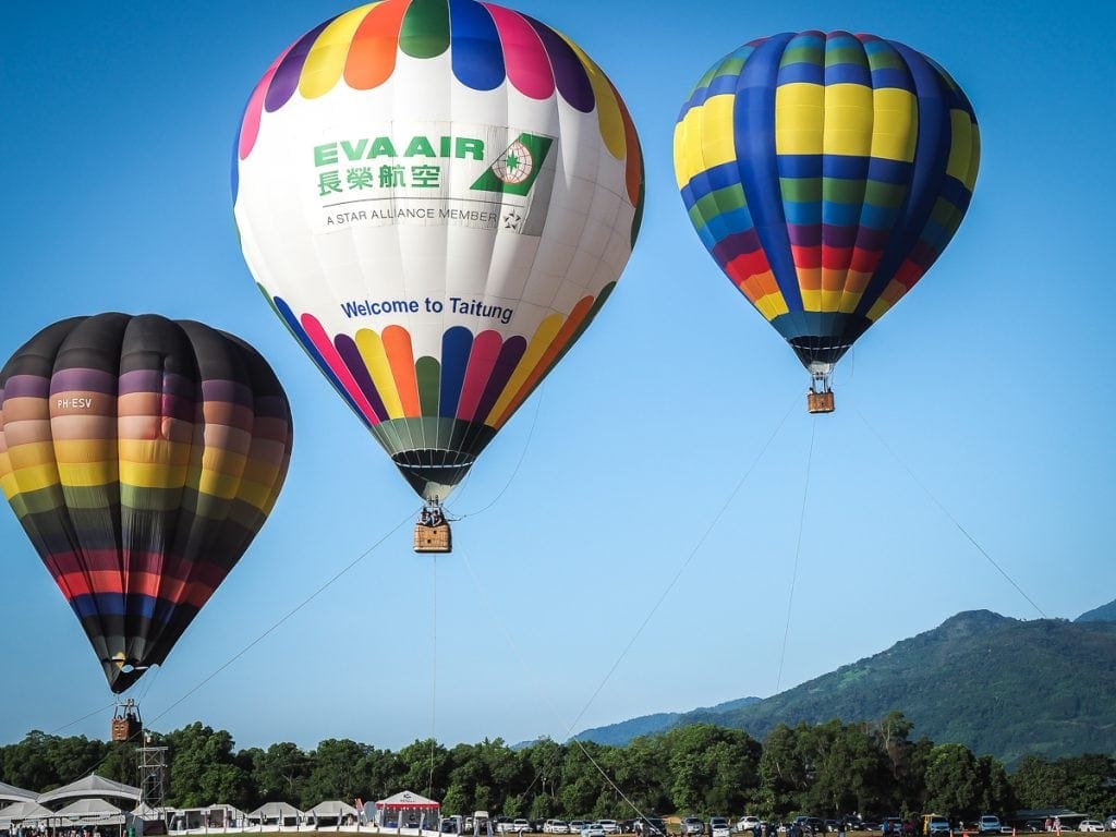 Tethered balloons at the Taiwan International Balloon Festival in Luye, Taitung