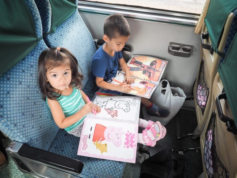My kids riding a train in Taiwan