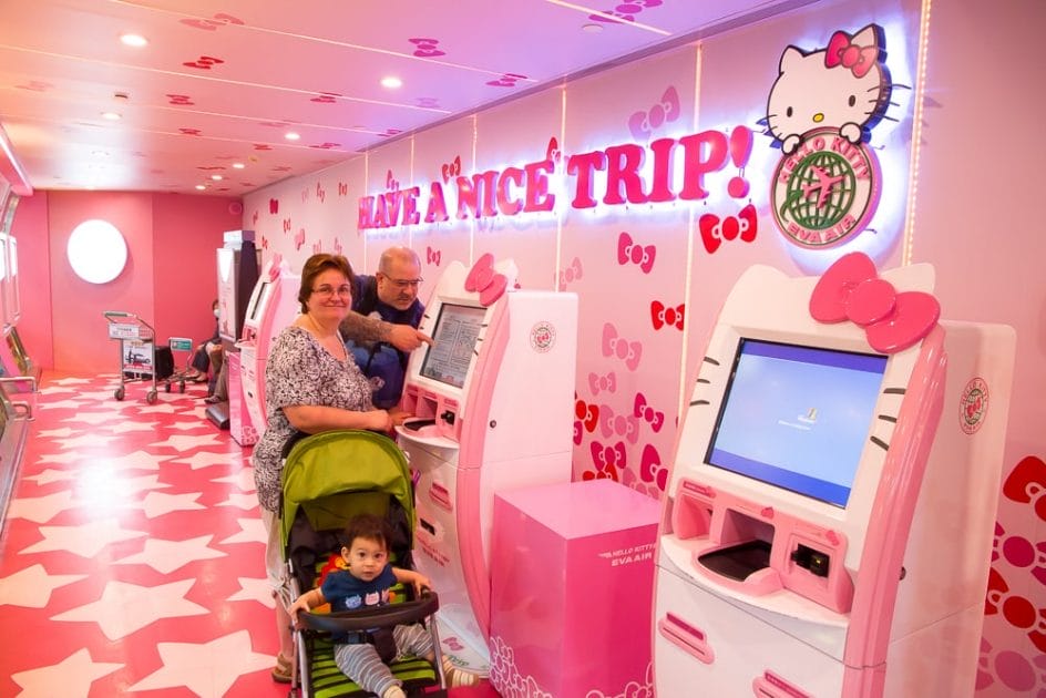 The Eva Airlines Hello Kitty check in counter at T2 of the Taoyuan Airport, Taiwan