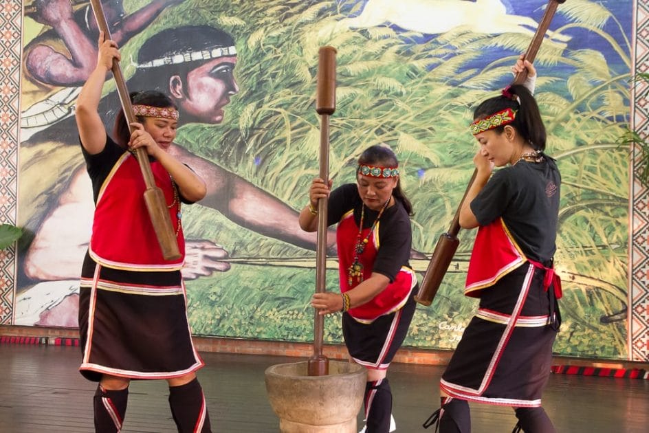 Aboriginal pestle dance performed by Thao people at the Thao Tribe Performance Center in Ita Thao