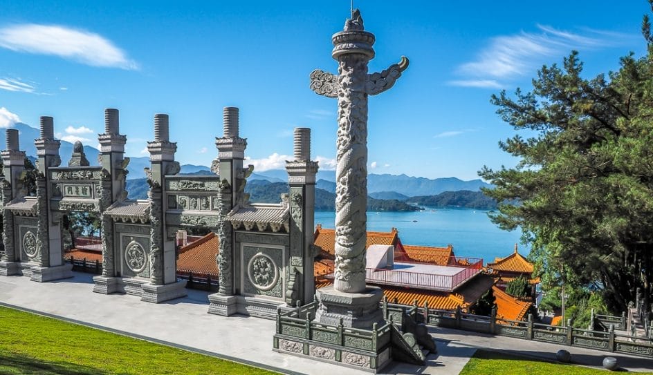 Iconic view of Sun Moon Lake from behind Wenwu Temple