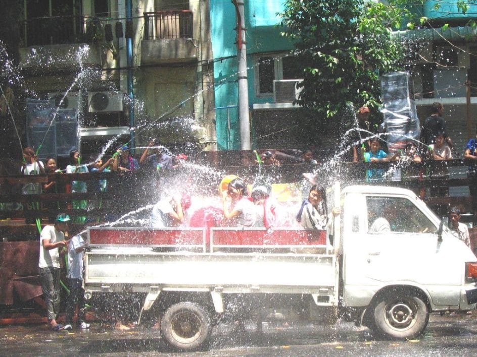 Songkran (Southeast Asian New Year's) is celebrated with a big waterfight on the street in Burma