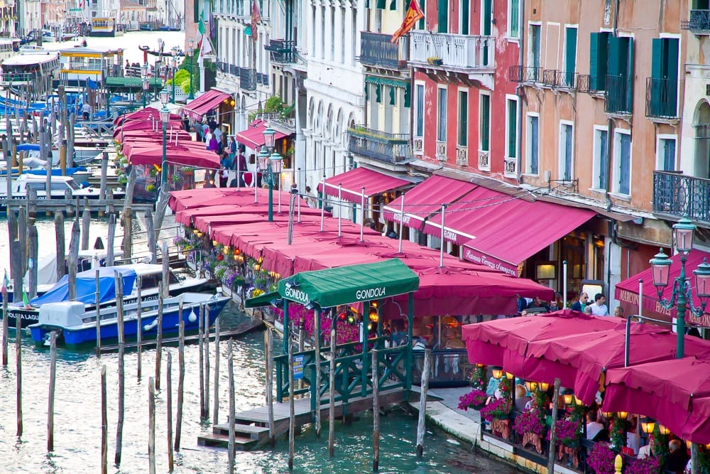 Restaurants along Grand Canal in Venice