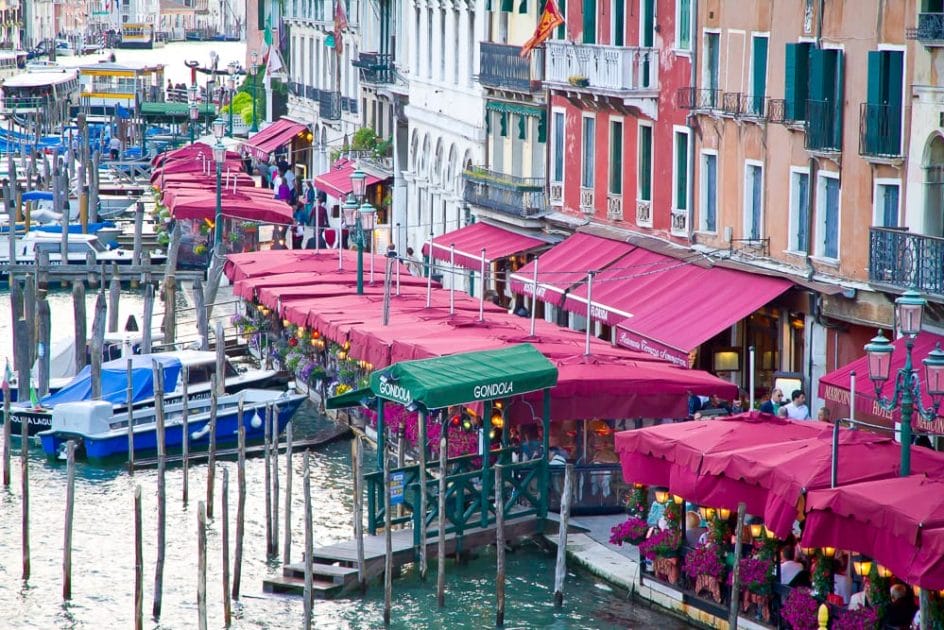 Restaurants along Grand Canal in Venice