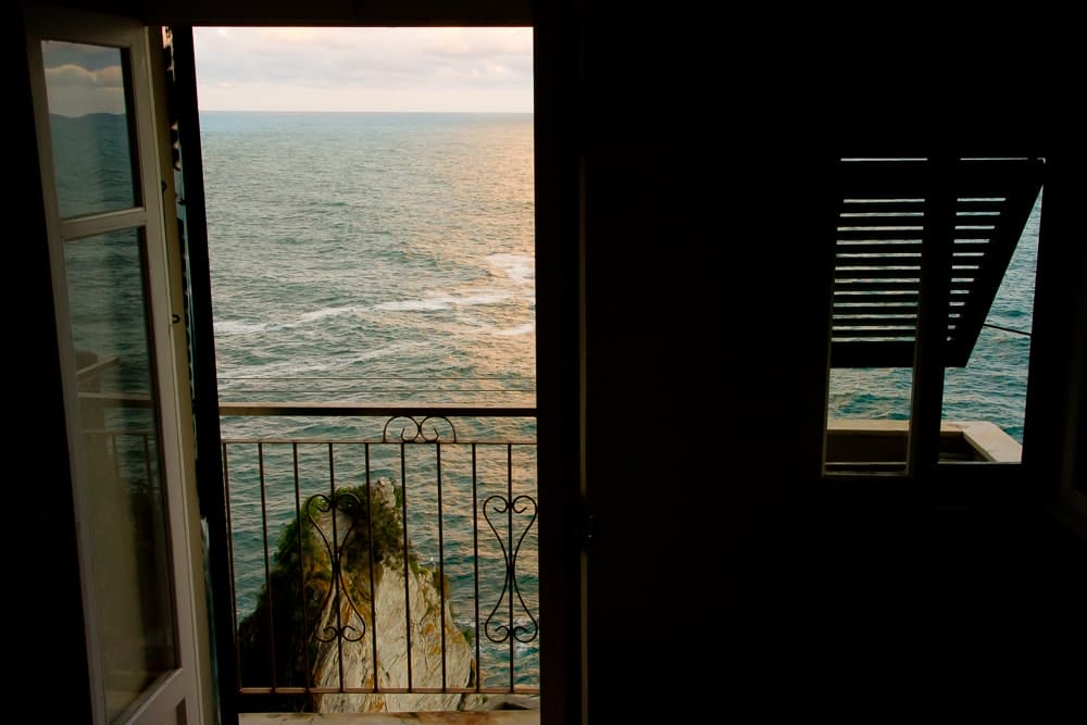 Sunset from room at Vandiris Hotel, Manarola