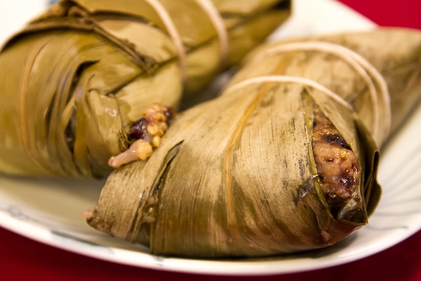 Taiwanese aboriginal steamed rice in banana leaves