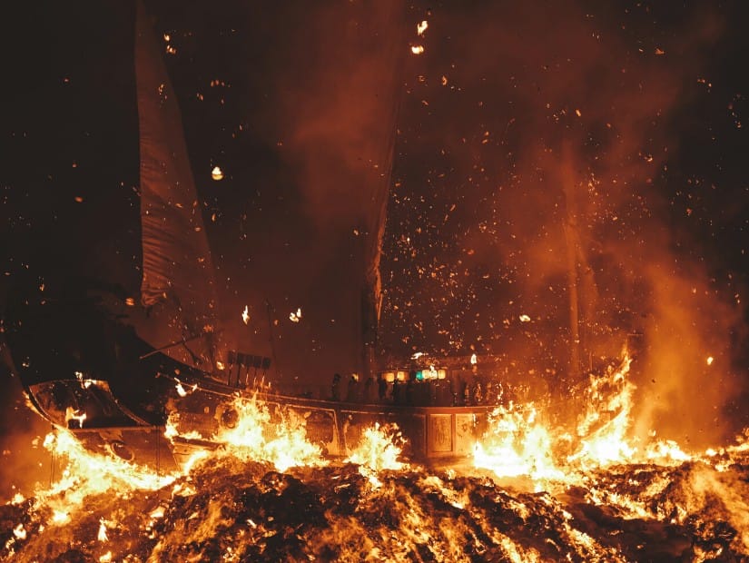 Boat burning at Donggang, Pingtung, Taiwan