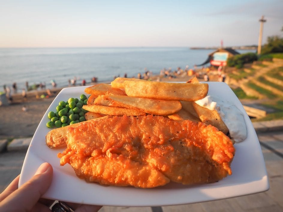 Fish and chips from Dazzler's on Qianshuiwan beach, Taiwan