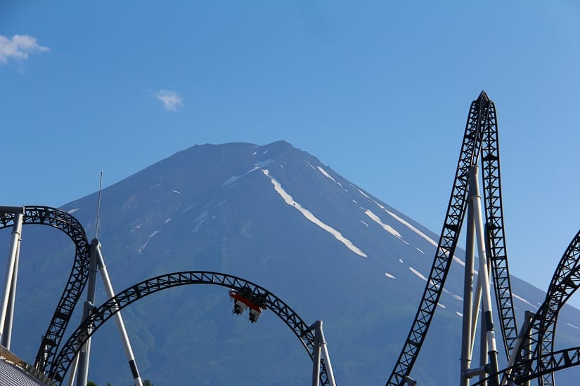 Roller coaster at Fuji Q Highland, one of the best places to see Mt Fuji