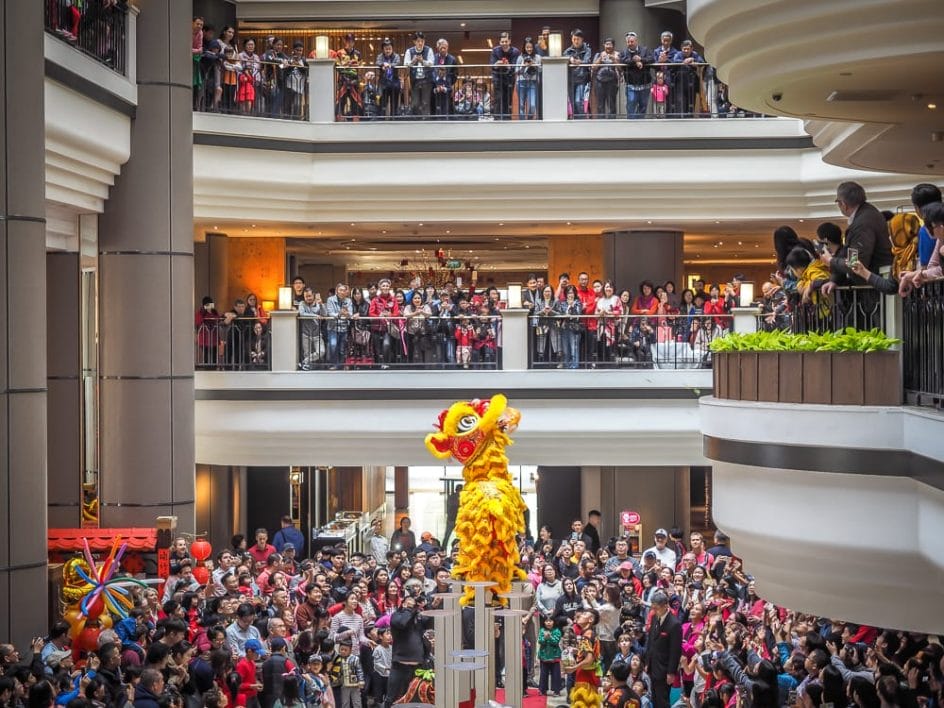 Lion and dragon dance at Grand Hyatt Taipei