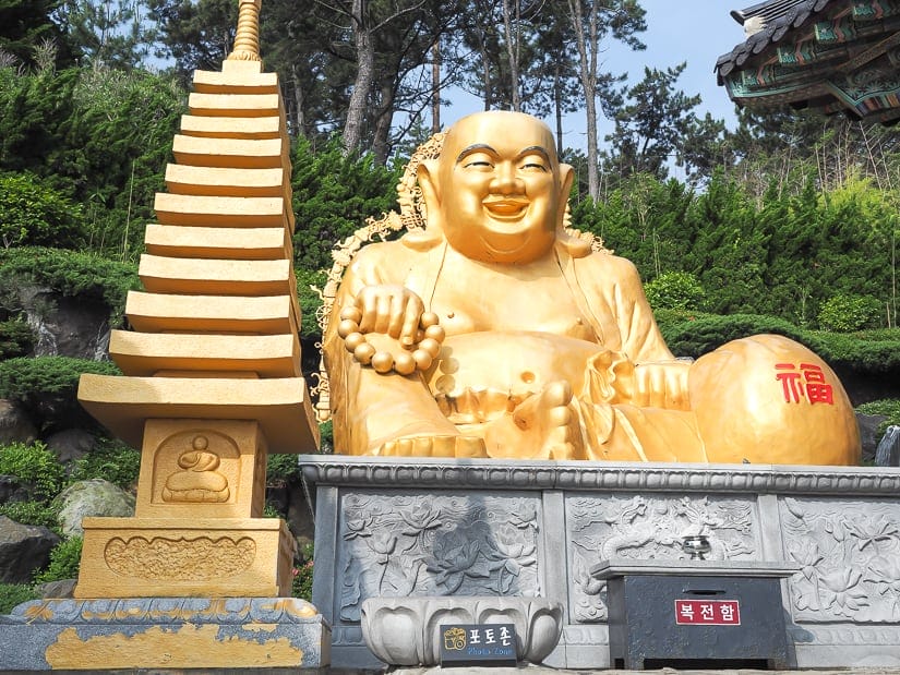 Golden statue of Mireuk-bul, the Future Buddha, at Haedong Yonggungsa