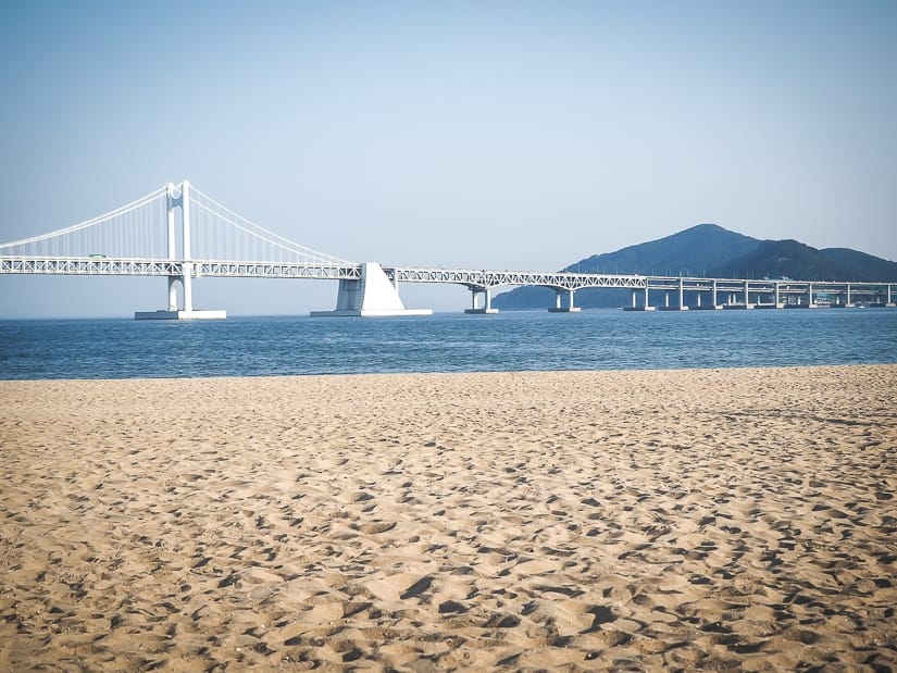 Gwangalli beach, one of the best beaches in Busan, with Gwangan Bridge in the background