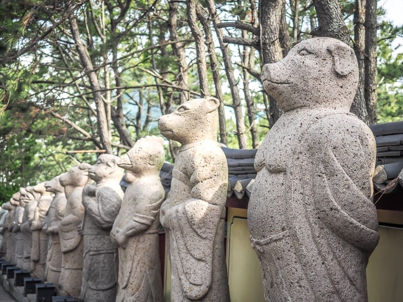Zodiac animal statues at entrance to Haedong Yonggung Temple