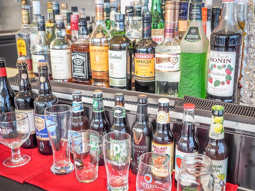 Bottles of alcohol on offer at the La Valse Hotel bar
