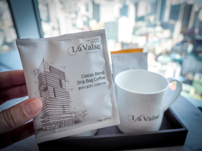 Coffee packets in La Valse hotel room