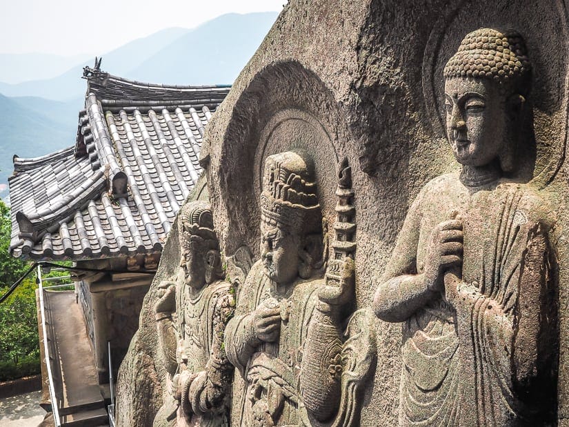 Seokbulsa temple carvings on the cliff walls