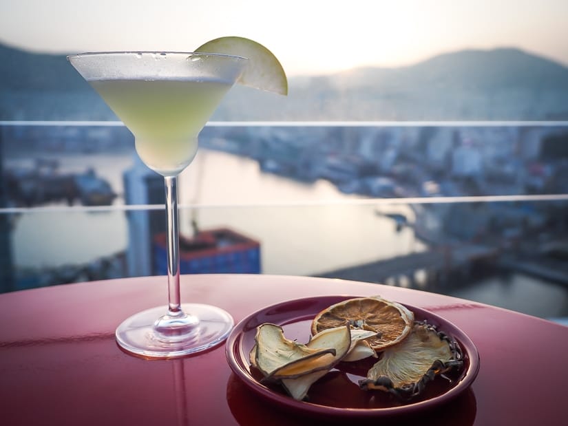 Apple martini on outdoor patio of La Valse Hotel bar