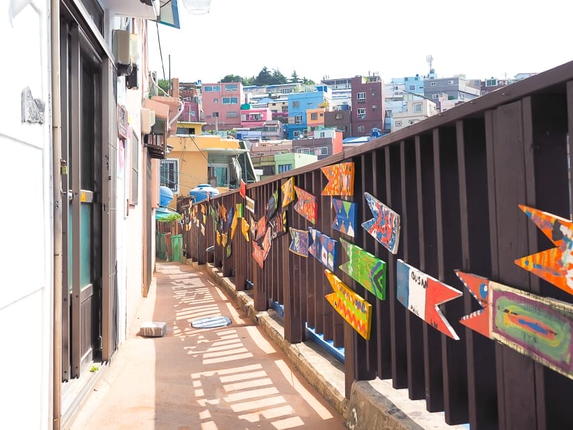 Artwork along paths at Gamcheon Culture Village