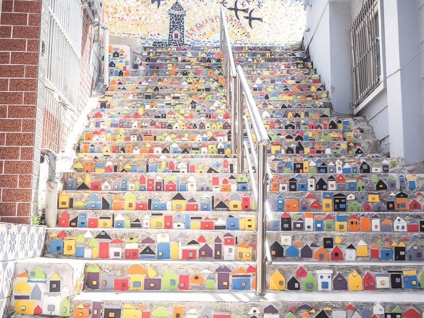 Staircase covered in art at Gamcheon Culture Village
