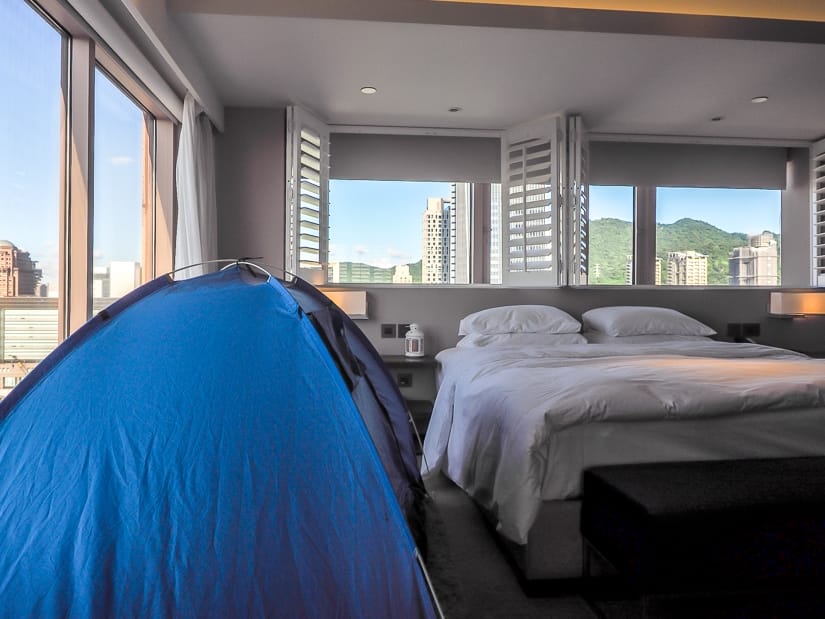 Tent in king size bed room for Adventure Family Package at grand Hyatt Taipei