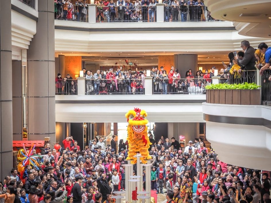 Dragon and lion dance at Grand Hyatt Taipei for Chinese New Year