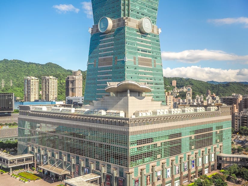 Base of Taipei 101 viewed from our room at Grand Hyatt Taipei