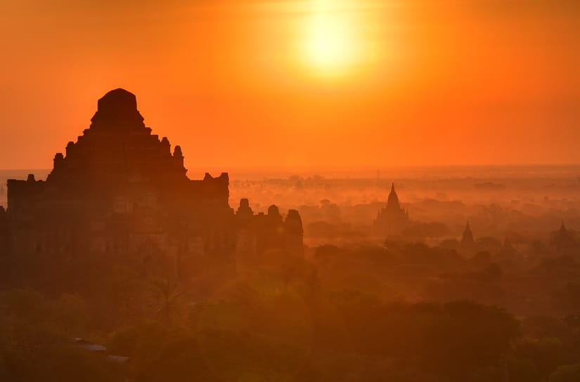 Sunset at Dhammayangyi pagoda in Bagan, Burma