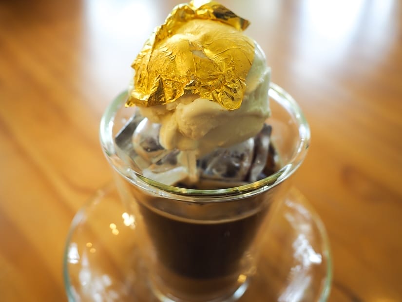 Gold coffee drink at Jinguashi Gold Ecological Park