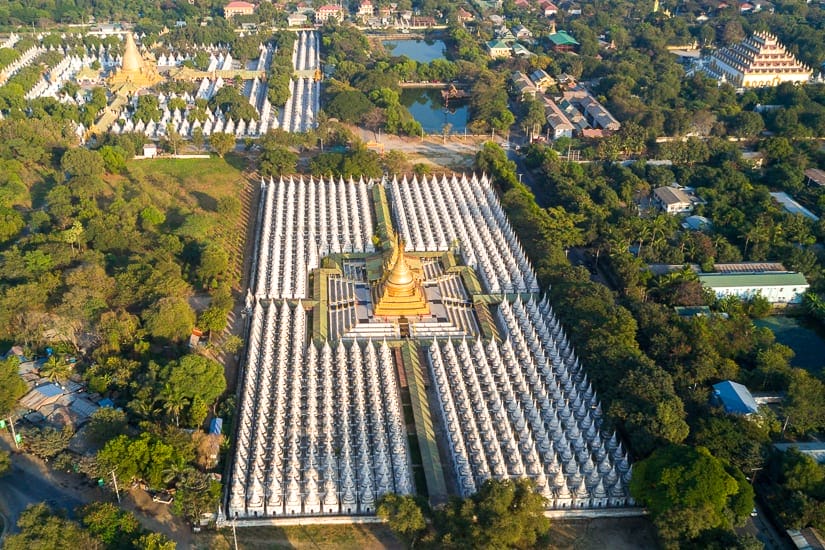 Aerial view of Kuthodaw, perhaps the most beautiful temple in Mandalay, Burma