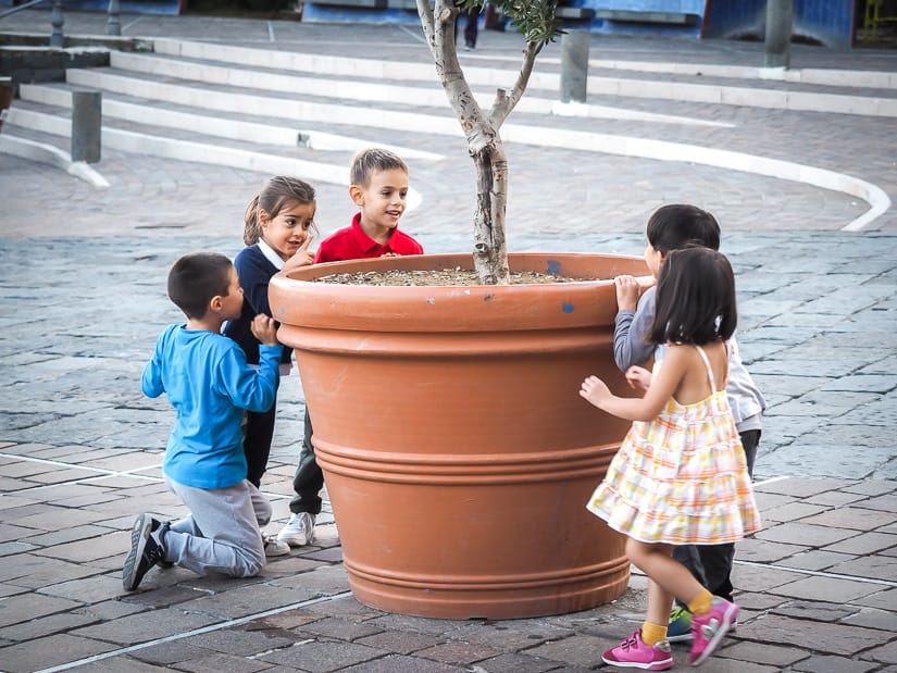 Our kids playing with local children in an Amalfi Coast village