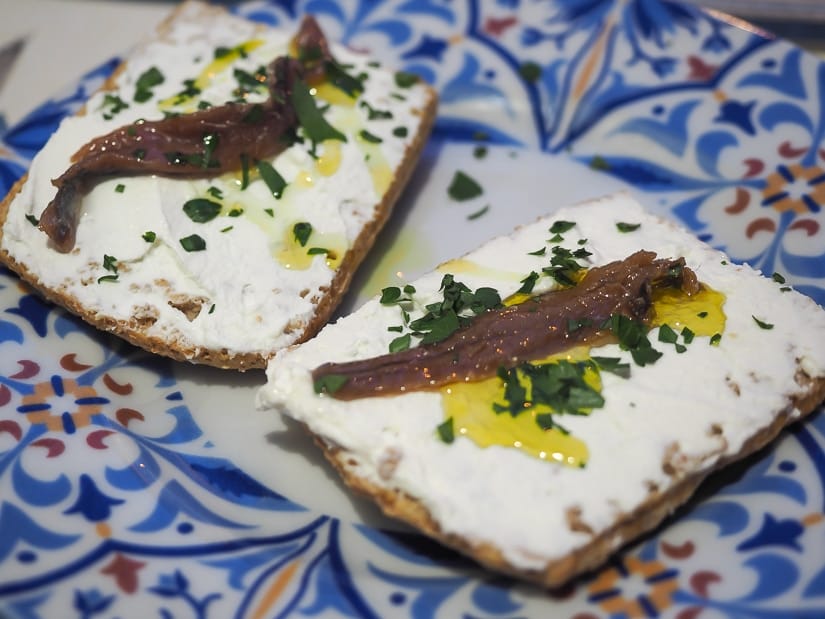 Anchovies on toast, one of the most famous Cetara foods