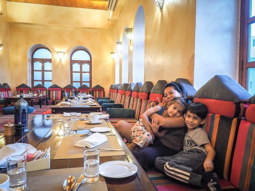 Traditional seating at Bai al Luban restaurant Oman