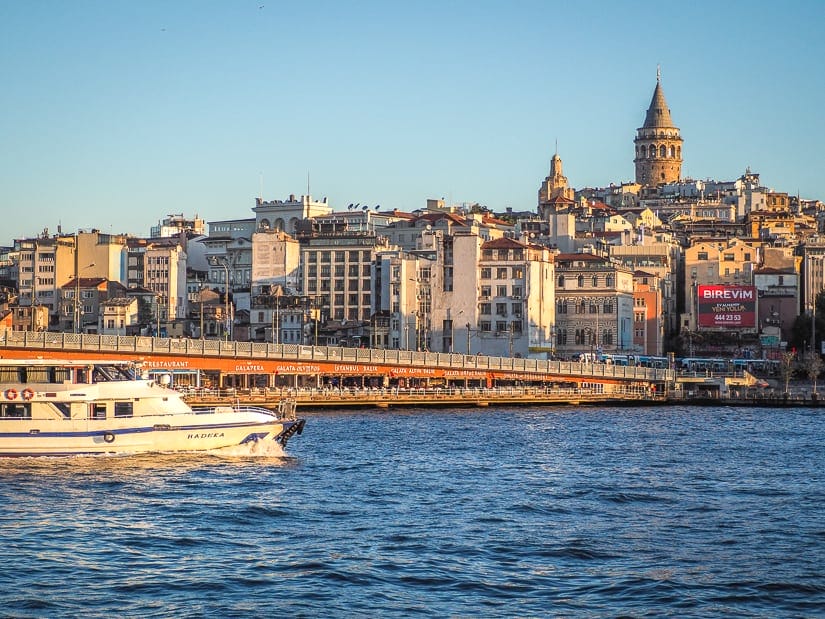 View of the Golden Horn, Galata Bride, Beyoglu, and Galata Tower in Istanbul