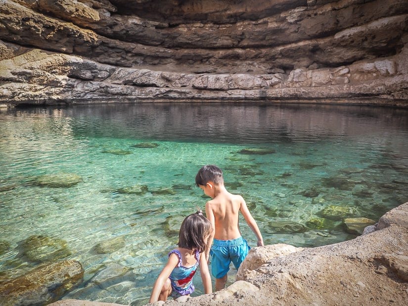 Swimming in Bimmah sinkhole with kids