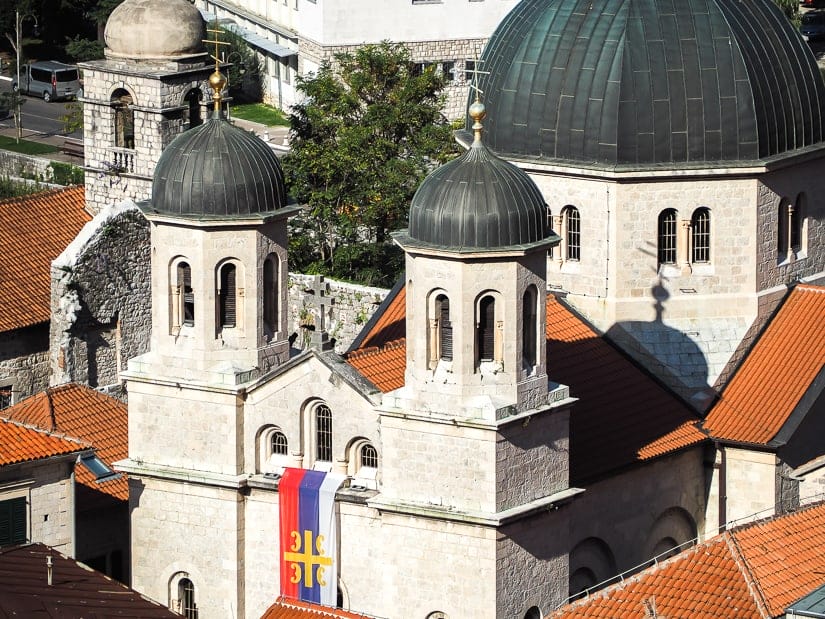 Shot from above of the Church of St. Nicholas in Kotor Stadi Grad