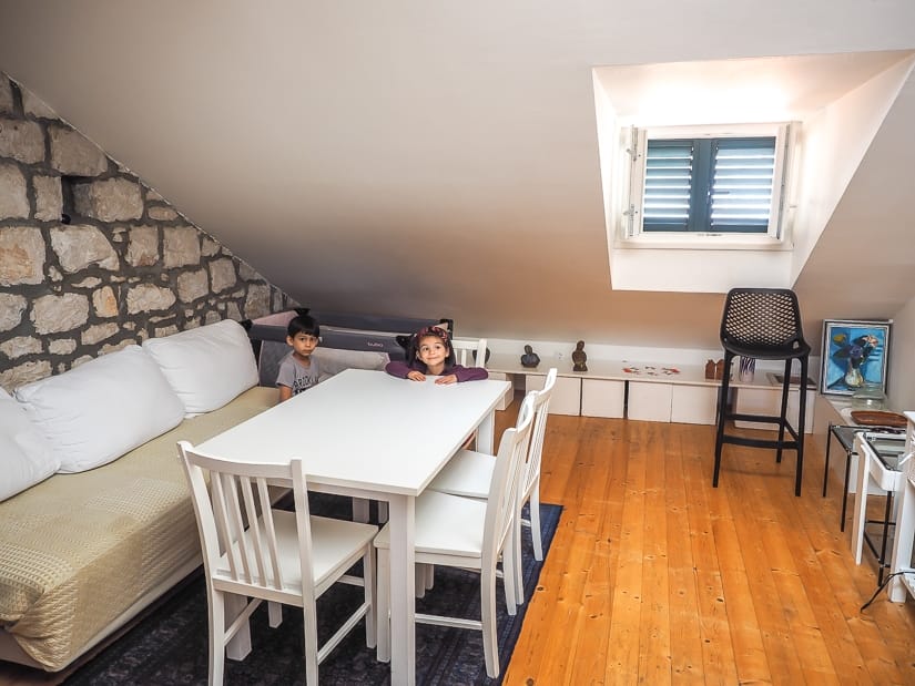Living room of our kid-friendly apartment in Dubrovnik