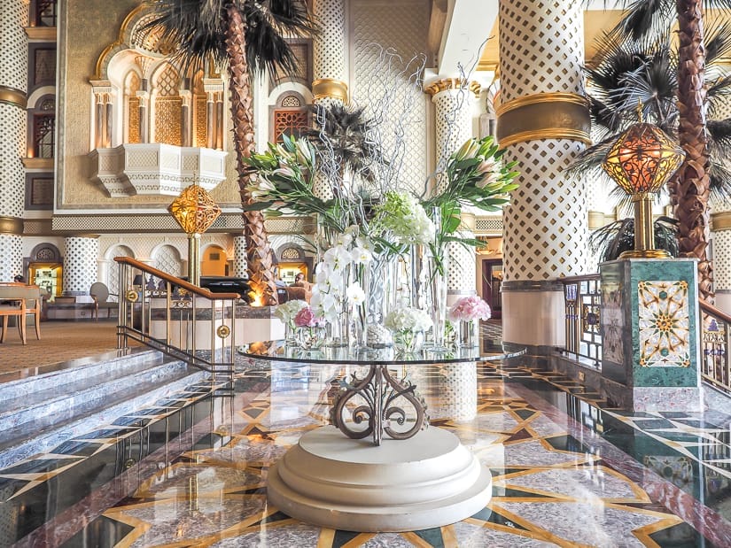 A flower display in the lobby of the Muscat Grand Hyatt