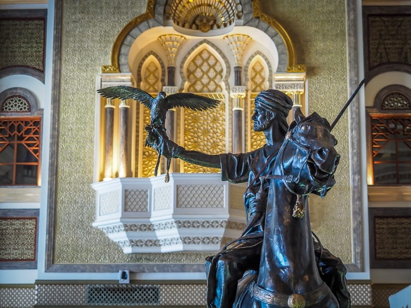 Spinning horseman statue in the lobby of the hotel